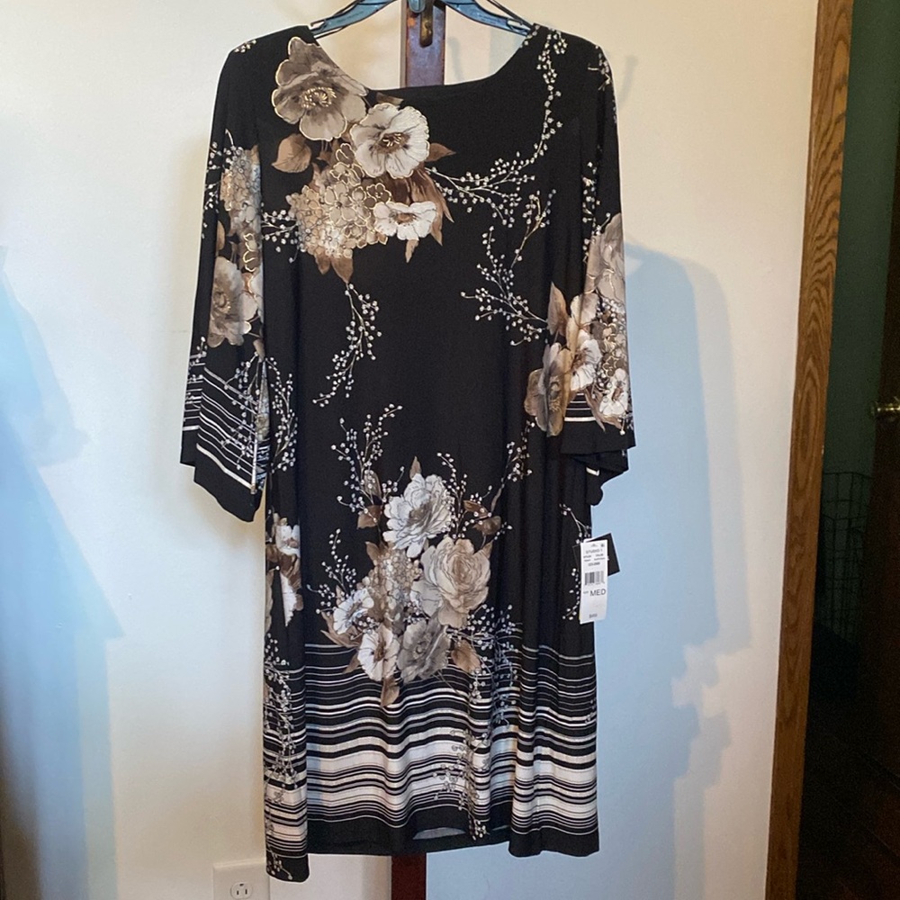 Studio One black patterned mid length dress